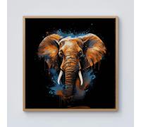 Warren Reed Splash Art Elephant Blue Framed Canvas - 30" x 30" - Pine