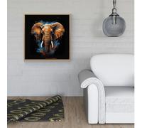 Warren Reed Splash Art Elephant Blue Framed Canvas - 40" x 40" - Pine