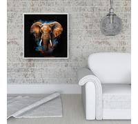 Warren Reed Splash Art Elephant Blue Framed Canvas - 40" x 40" - White