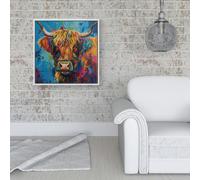 Warren Reed Moody Splashart Highland Cow Framed Canvas - White - 16" x 16"