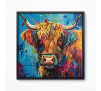 Warren Reed Super Splashart Highland Cow Framed Canvas - Black - 30" x 30"