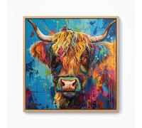 Warren Reed Framed Canvas Bronze Splash Art Highland Cow 30" x 30" Pine
