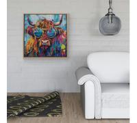 Warren Reed Moody Splashart Highland Cow Framed Canvas - Pine - 16" x 16"