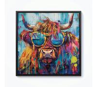 Warren Reed Super Splashart Highland Cow Framed Canvas - Black - 30" x 30"