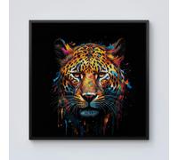 Warren Reed Splash Art Leopard Face Framed Canvas - 30" x 30" - Black
