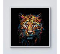 Warren Reed Splash Art Leopard Face Framed Canvas - 30" x 30" - White