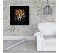 Warren Reed Splash Art Leopard Face Framed Canvas - 40" x 40" - Black