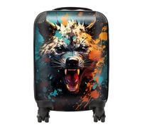 Warren Reed - Designer Splashart Angry Hyena Face Suitcase in Blue | Size: Mini Cabin Warren Reed - Designer Blue Mini Cabin