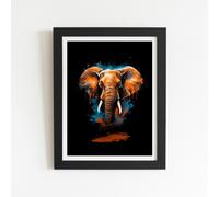 Warren Reed Splashart Elephant Blue Art Prints - 12" x 16" - Black frame