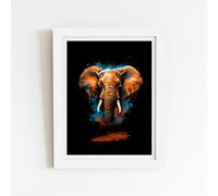 Warren Reed Splashart Elephant Blue Art Prints - 8" x 10" - White frame