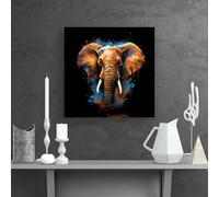 Warren Reed Splashart Elephant Blue Canvas - Large 30" x 30"
