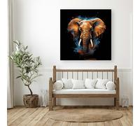 Warren Reed Splashart Elephant Blue Canvas - Medium 16" x 16"