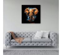 Warren Reed Splashart Elephant Blue Canvas - Small 10" x 10"