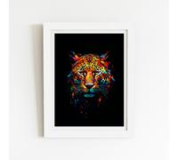 Warren Reed Splashart Leopard Face Art Prints - 24" x 36" - White frame