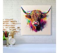Warren Reed Super Splashart Highland Cow Canvas - Medium 16" x 16"