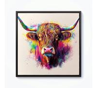 Warren Reed Super Splashart Highland Cow Framed Canvas - Black - 30" x 30"