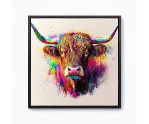 Warren Reed Super Splashart Highland Cow Framed Canvas - Black - 30" x 30"