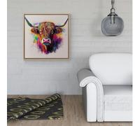 Warren Reed Super Splashart Highland Cow Framed Canvas - Pine - 16" x 16"
