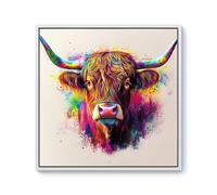 Warren Reed Super Splashart Highland Cow Framed Canvas - White - 10" x 10"