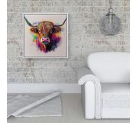 Warren Reed Super Splashart Highland Cow Framed Canvas - White - 16" x 16"