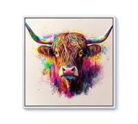 Warren Reed Super Splashart Highland Cow Framed Canvas - White - 30" x 30"