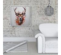 Warren Reed Watercolour Splash Art Stag Face Framed Canvas - 16" x 16" - White