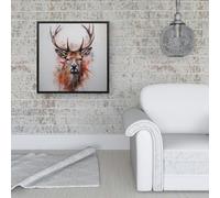 Warren Reed Watercolour Splash Art Stag Face Framed Canvas - 40" x 40" - Black
