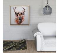 Warren Reed Watercolour Splash Art Stag Face Framed Canvas - 40" x 40" - Pine