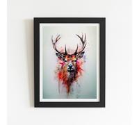 Warren Reed Watercolour Splashart Stag Face Art Prints - 12" x 16" - Black frame