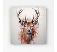 Warren Reed Watercolour Splashart Stag Face Canvas - Extra Large 40" x 40"