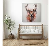 Warren Reed Watercolour Splashart Stag Face Canvas - Medium 16" x 16"