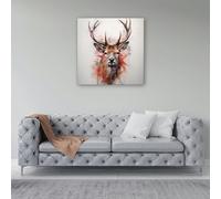 Warren Reed Watercolour Splashart Stag Face Canvas - Small 10" x 10"