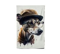 Warren Reed Whippet Dog With Glasses Splashart Tea Towel