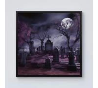 Warren Reed Witchs Moonlit Cemetery Design Framed Canvas - 10" x 10" - Black