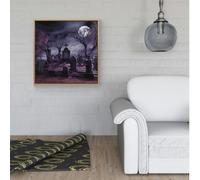 Warren Reed Witchs Moonlit Cemetery Design Framed Canvas - 16" x 16" - Pine