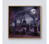 Warren Reed Witchs Moonlit Cemetery Design Framed Canvas - 30" x 30" - Pine