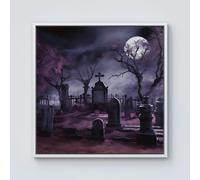 Warren Reed Witchs Moonlit Cemetery Design Framed Canvas - 30" x 30" - White
