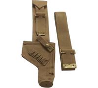 warreplica Canadian WWII Tanker .38 Revolver Long Drop Holster - Brown Leather Shoulder Drop Case Reproduction for British Style Sidearms - Historical Vehicle Crew Gear & Collector Display