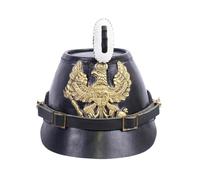 warreplica Prussian M-1891 Jäger Enlisted Man's Shako|Authentic Replica WWII German Imperial Military Headgear|Collectible Leather Helmet with Brass Eagle Front Plate & Cockade|Historical Reenactment