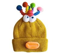 WARRIOO Knit Hat, Novelty Knitted for Women Men Adult Hat Pullover Hat Unisex Halloween Hat Party Props Monsters Hat Yellow