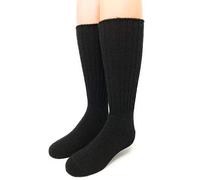 Warrior Alpaca Socks - Superfine Alpaca Wool Socks For Boy's And Girl's - Cuff-able Crew - Solid - Ribbed - black - Medium