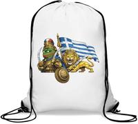 Warrior and Lion with Gr lag Gym Sack Casual Drawstring Bag White