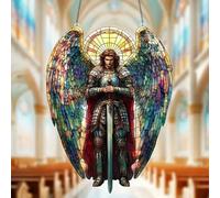 Warrior Angel Stained Glass Suncather Window Hangings, Angel Stained Glass Cat Sun Catcher, Suncatchers for Windows Hanging, Stained Glass suncatcher Gifts for Women, Christmas (A)