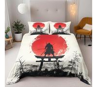 Warrior Bettwäsche 3Teilig 155X200Cm,Japan Kinder Bettbezug Set 3D Drucken Weich Mikrofaser Mit Reißverschluss 2 Kissenbezug 80X80 Cm Für Jungen Mädchen