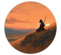 Warrior Cat Puzzle 1000 Piece Sunset Glow Round Puzzle for Adults Kids Jigsaw Puzzles Impossible Educational Games Home Decoration 1000pcs (67.5x67.5cm)