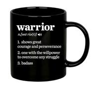 Warrior Definition Mug Sobriety Gifts Recovery Get Well Soon Inspirational Gifts for Women Men Motivational Encouragement Cancer Patient Survivor Ceramic Mug (Black, 11 oz)