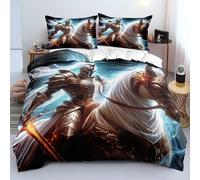 Warrior Duvet Cover King Size Bedding Set White Horse Ultra-Soft Microfiber 3D Textured Duvet Cover Set with 2 Pillowcases - Breathable Fabric & Zip Closure