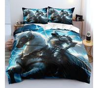 Warrior Duvet Cover Super King Size Bedding Set Running Ultra-Soft Microfiber 3D Textured Duvet Cover Set with 2 Pillowcases - Breathable Fabric & Zip Closure