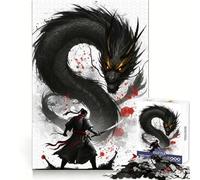 Warrior Facing A Black Dragon 1000 Adult Pieces Jigsaw Puzzle Logic Practice Casual Enjoyment Clean Edges Perfect Xmas (38x26cm)