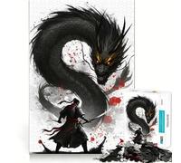 Warrior Facing A Black Dragon 1000 Piece Adult Puzzles Logic Puzzle Play Precision Cut Smooth Edges for Family Gatherings (50x75cm)